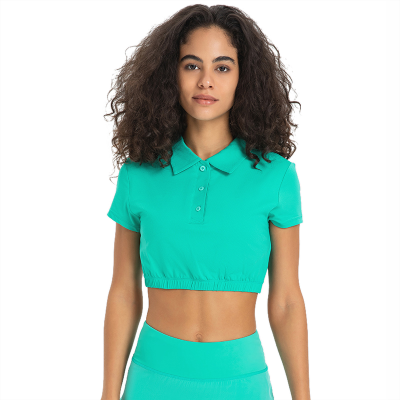 Women's active yoga crop top with short sleeve Green