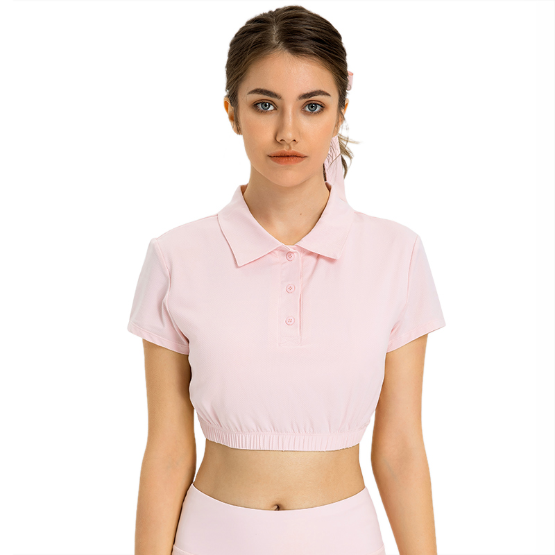 Women's active yoga crop top with short sleeve Pink