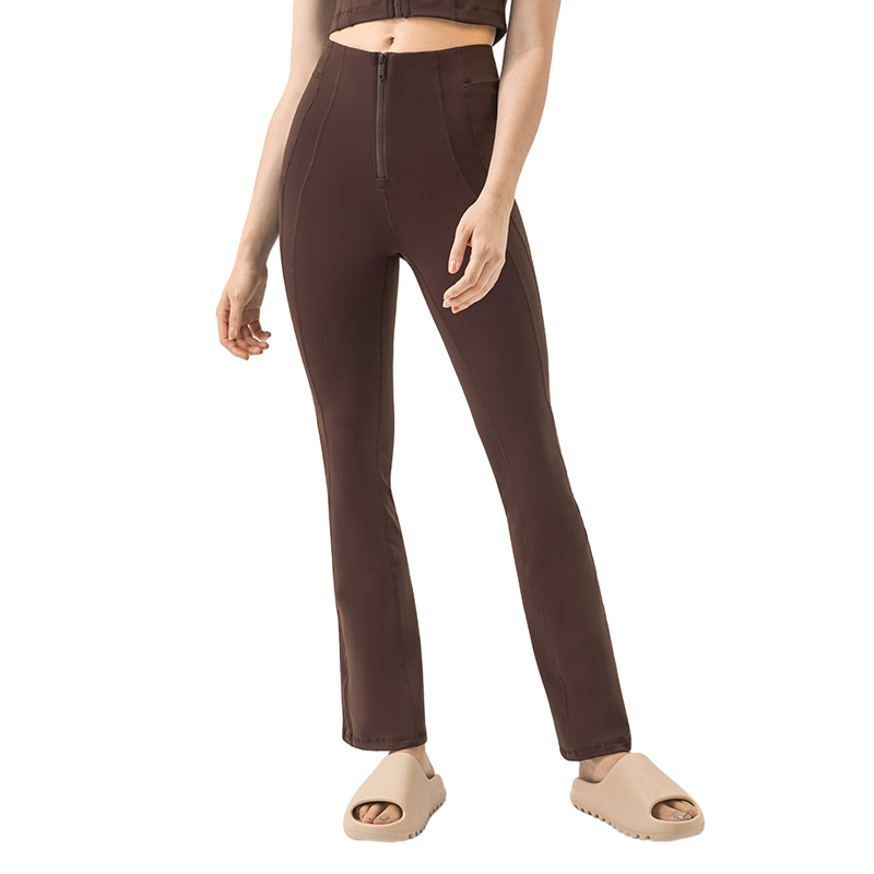 Women's zip fashion flare leggings Coffee