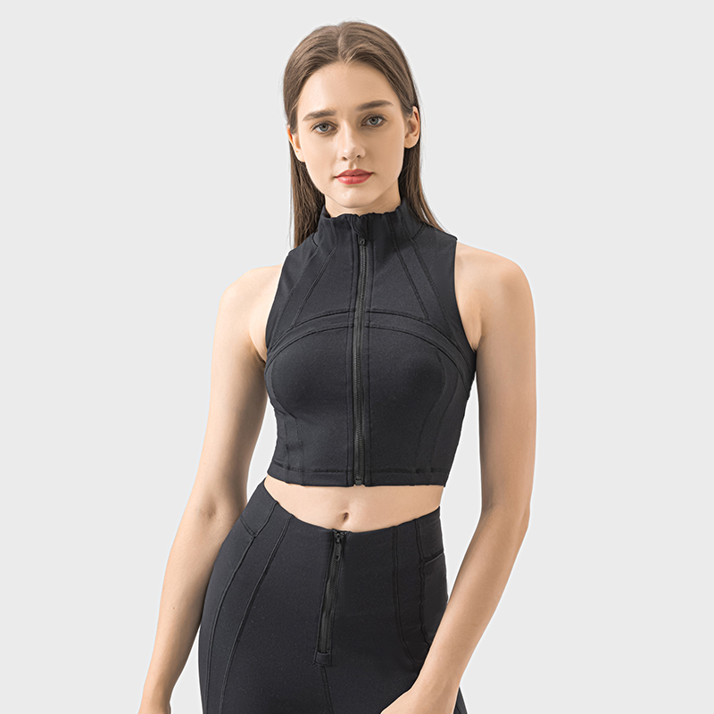 Women's zip fashion crop top Black