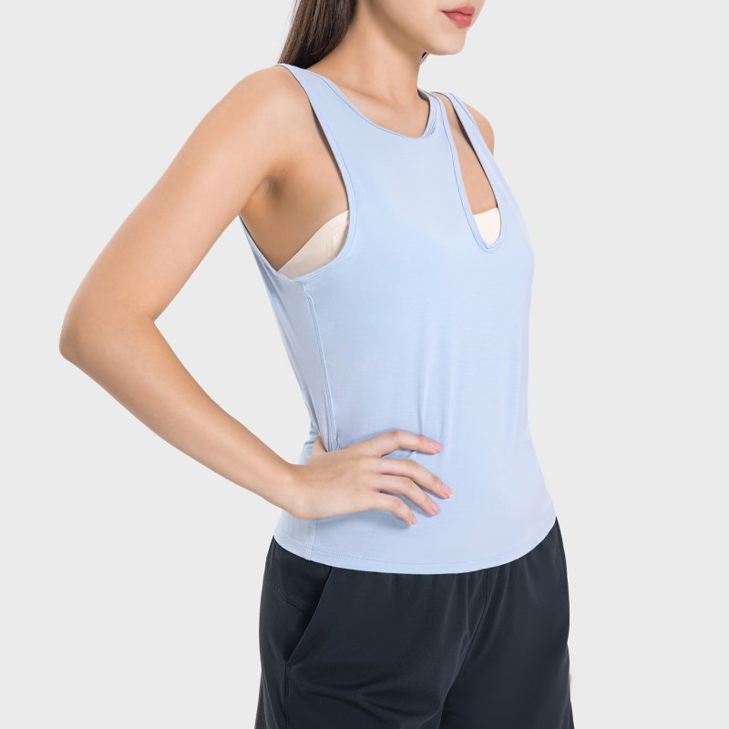 Women's sexy lightweight yoga wear moisture wicking sweat outdoor tennis sports vest Blue Linen