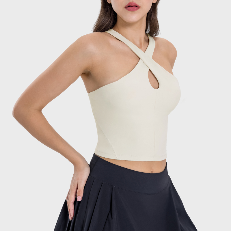 Women's cross-halter, midriff and halter sports vest Albumin