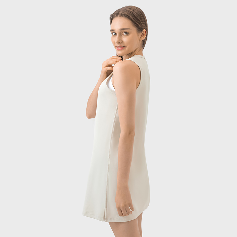 Women's solid color lightweight breathable sleeveless dress Color:Albumin;Size:S