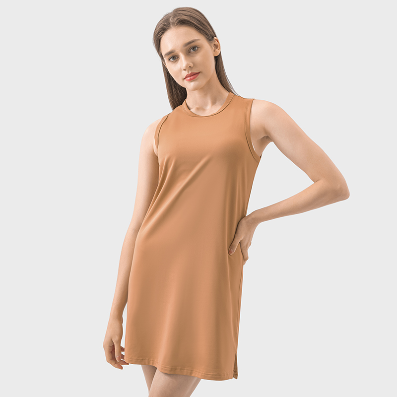 Women's solid color lightweight breathable sleeveless dress Waxy brown