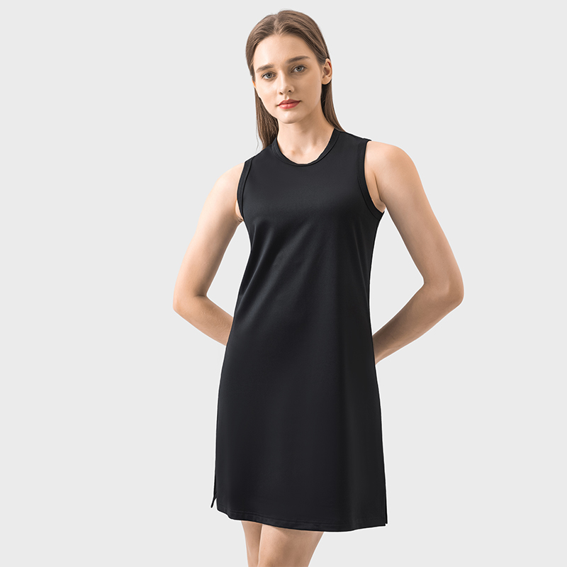 Women's solid color lightweight breathable sleeveless dress Black