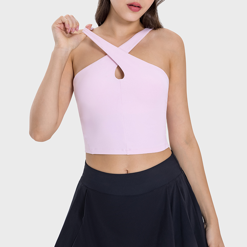 Women's cross-halter, midriff and halter sports vest Sweet Powder