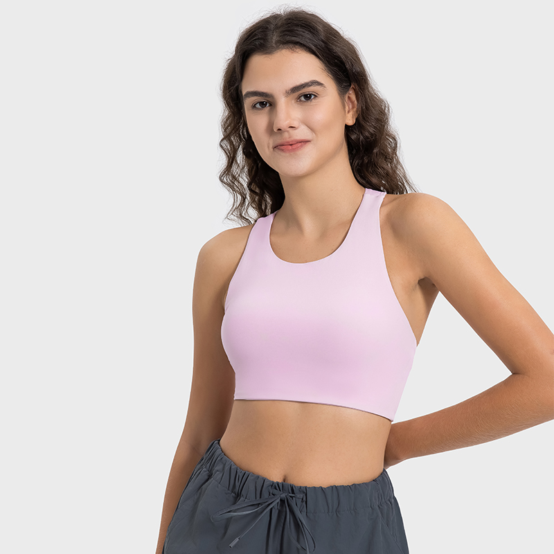 Women's shock-absorbing and breathable sports bra with a beautiful back Sweet powder