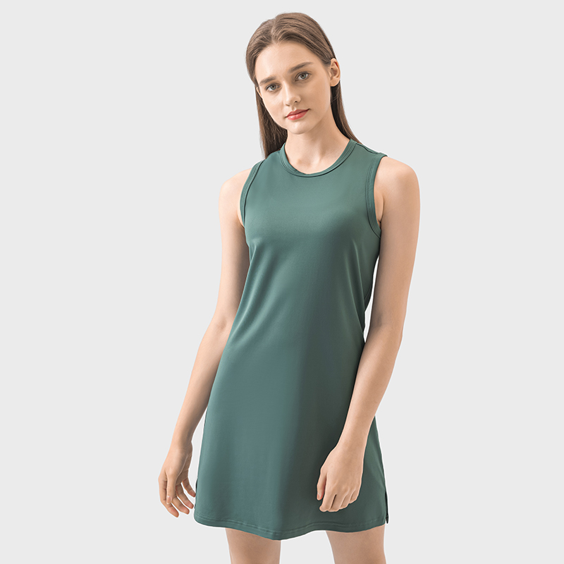 Women's solid color lightweight breathable sleeveless dress Forest green