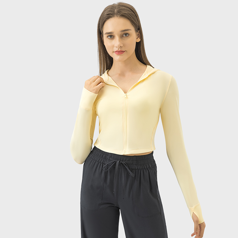 Women's outdoor sports hooded sunscreen clothes Light pear yellow