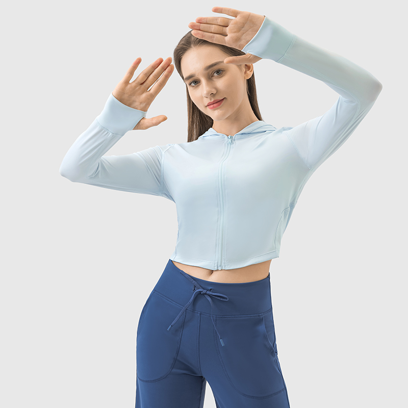 Women's outdoor sports hooded sunscreen clothes Water white blue