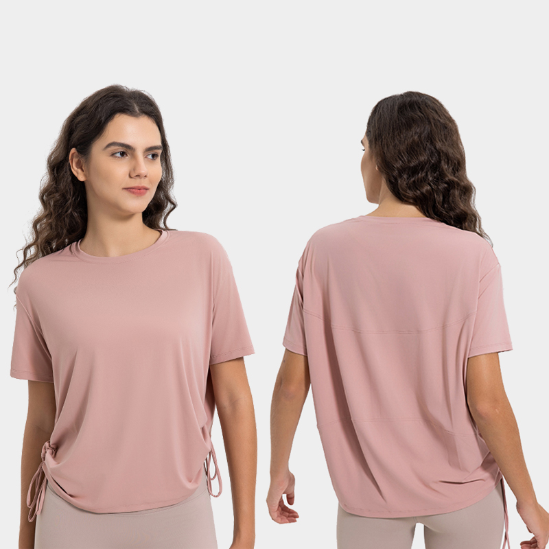 Women's breathable quick drying drawstring comfortable round neck short sleeves