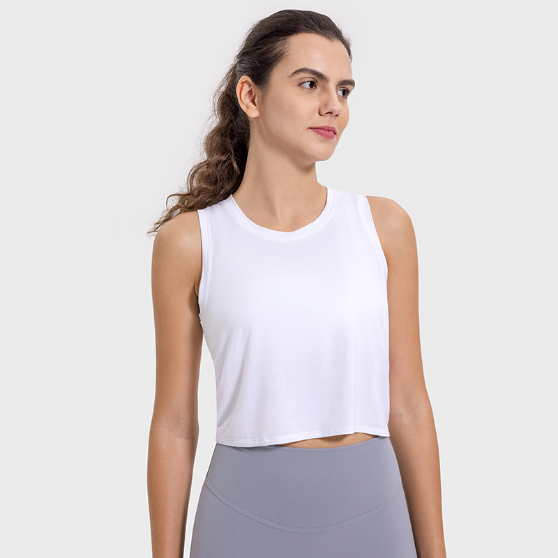 Women's skin friendly breathable drawstring hollow beautiful back round neck vest White