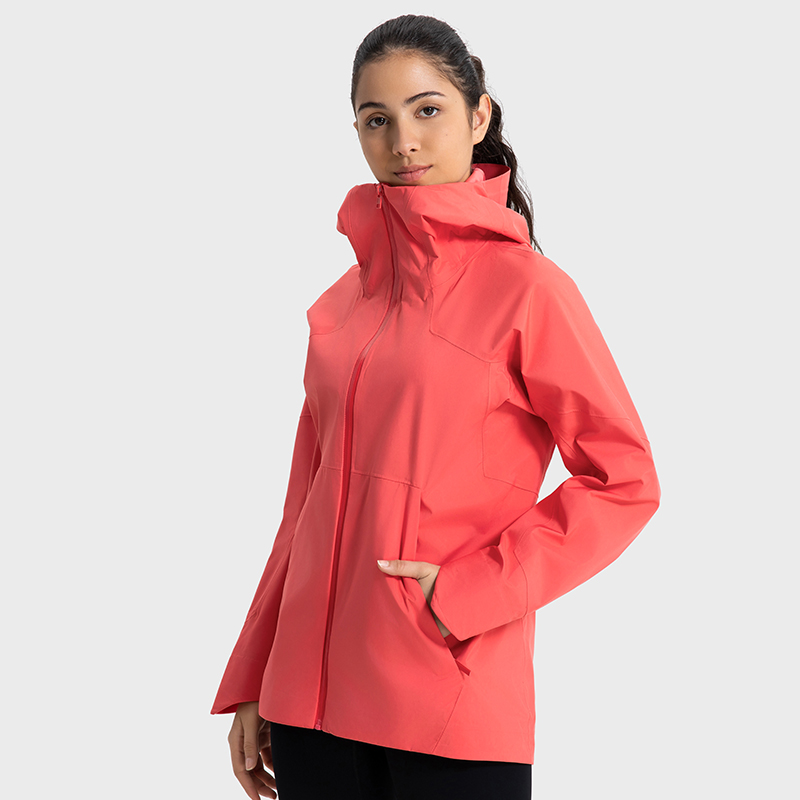 Women's light household outerwear cardigan hooded hiking camping and mountaineering suit Light raspberry
