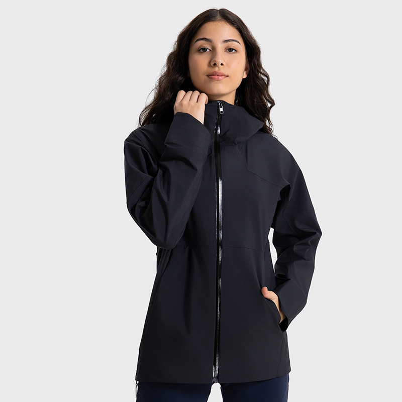 Women's light household outerwear cardigan hooded hiking camping and mountaineering suit Black