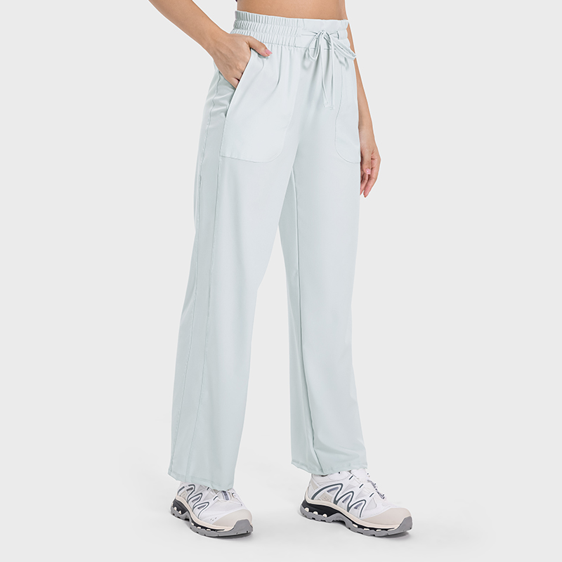 Women's slimming high waisted casual straight leg sports pants Color: Ice silver ;Size:S