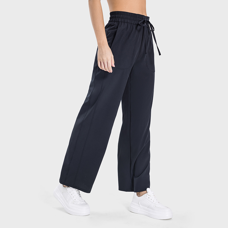 Women's slimming high waisted casual straight leg sports pants Black