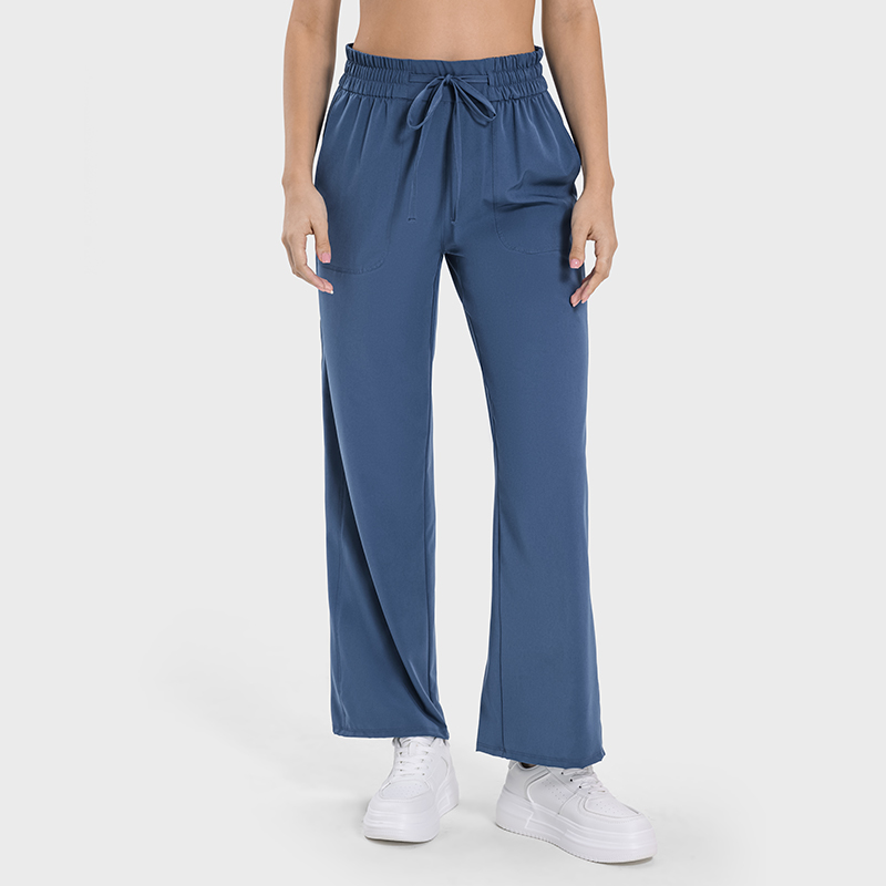 Women's slimming high waisted casual straight leg sports pants Pitch blue