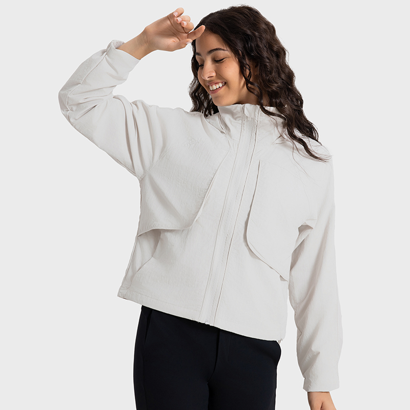 Women's woven windproof and rainproof versatile hooded jacket Pearlescent white 