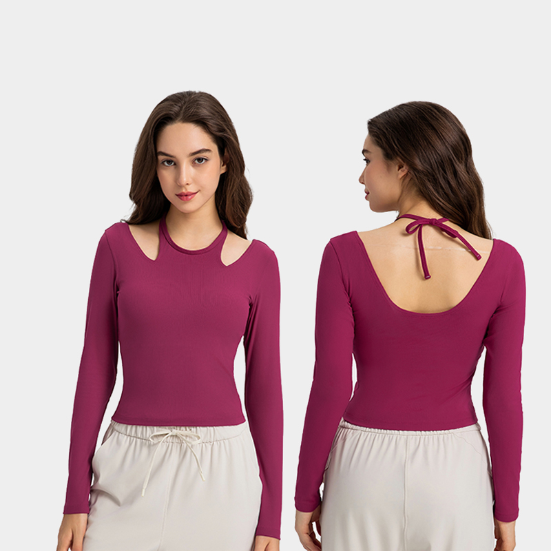 Women's sexy neck hanging long sleeved slim fit Pilates yoga suit
