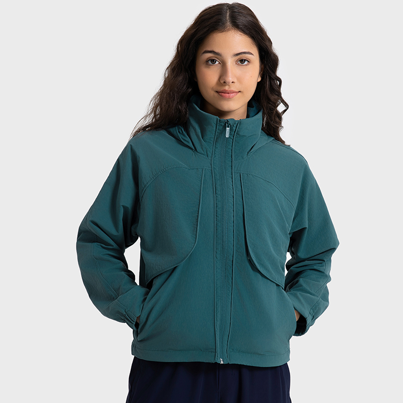 Women's woven windproof and rainproof versatile hooded jacket Chlorite