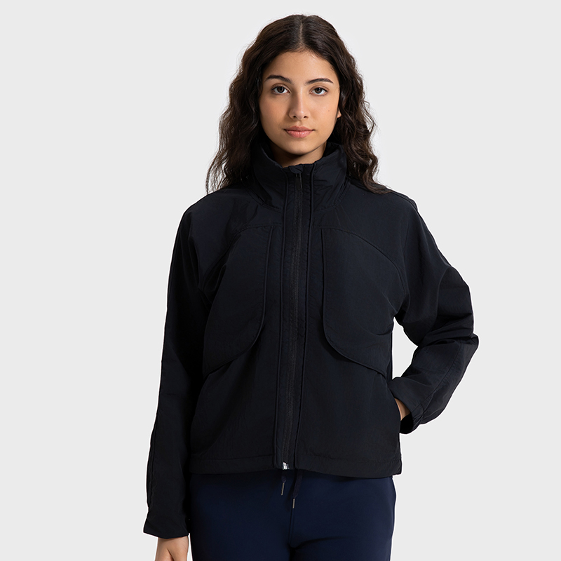 Women's woven windproof and rainproof versatile hooded jacket Black