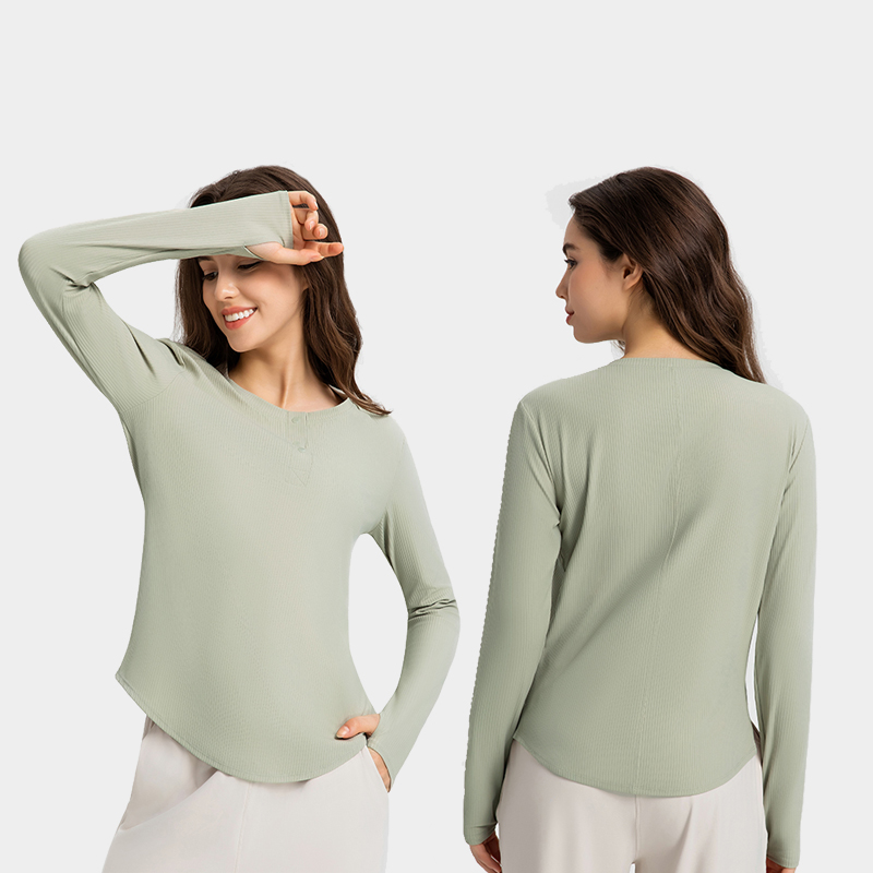 Women's vertical ribbed sports long sleeved yoga suit