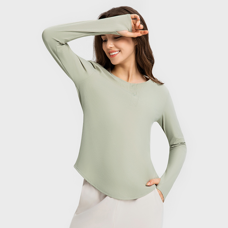 Women's vertical ribbed sports long sleeved yoga suit Cinerous