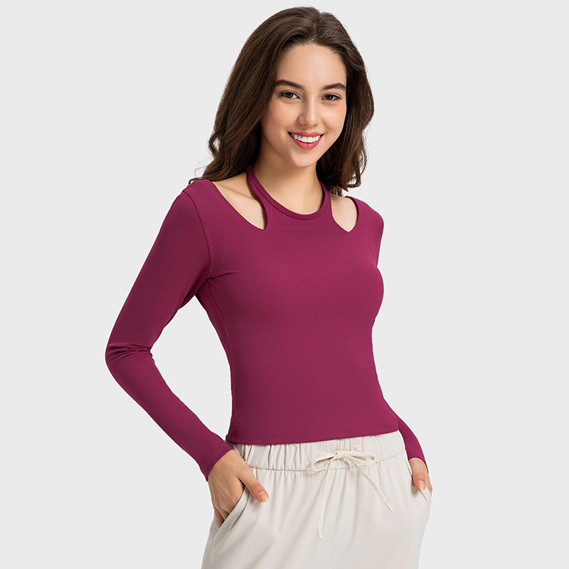Women's sexy neck hanging long sleeved slim fit Pilates yoga suit Wintersweet