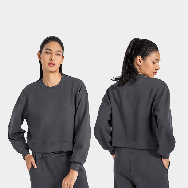 Women's round neck casual long sleeved draped sports hoodie
