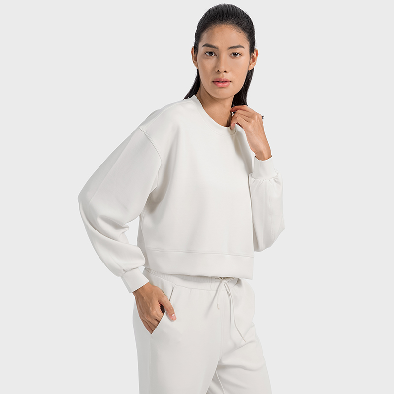 Women's round neck casual long sleeved draped sports hoodie Albumin