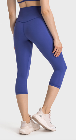 Women's No Awkwardness Thread Nude Yoga Capris High Waist Lifting Hip Slimming Color:Azure blue ;Size:S