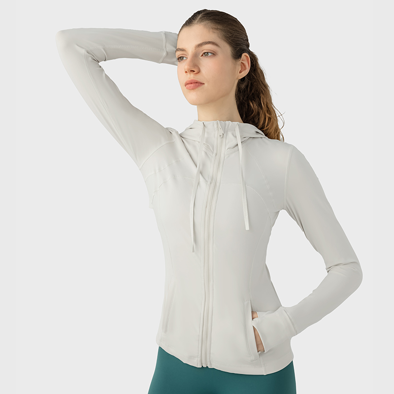 Women's slim fitting and elastic running yoga hooded jacket Albumin 