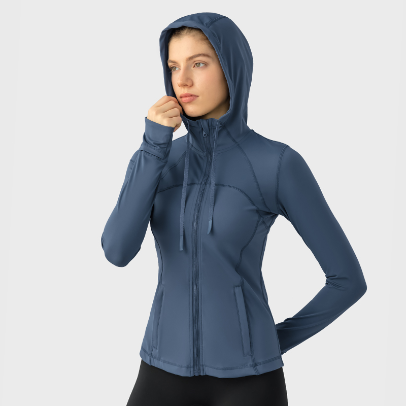 Women's slim fitting and elastic running yoga hooded jacket Night blue 