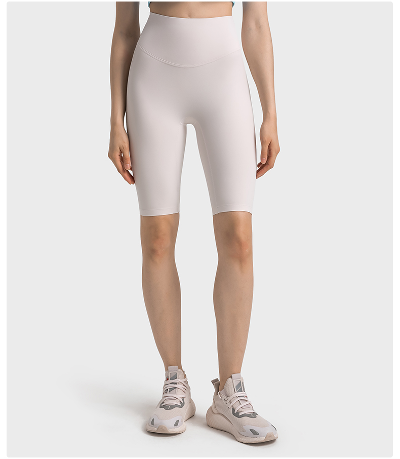 Women's No Awkwardness Thread Anti curling Edge High Waist Tight Waist Lifting Hip Yoga Pants Shell powder