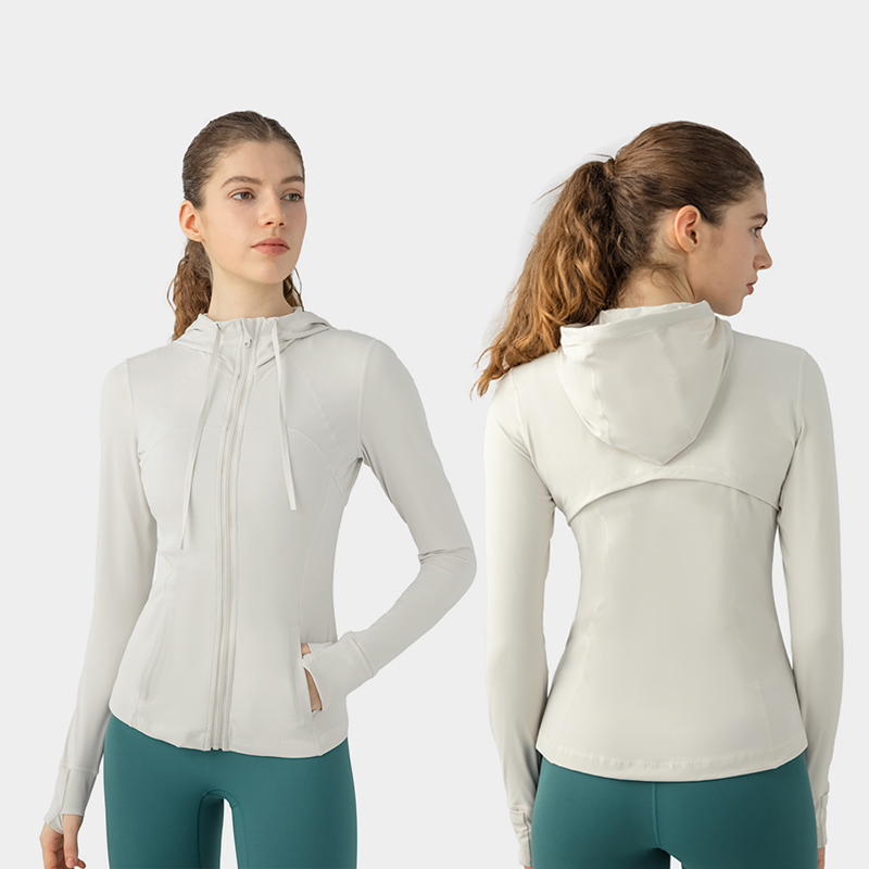 Women's slim fitting and elastic running yoga hooded jacket