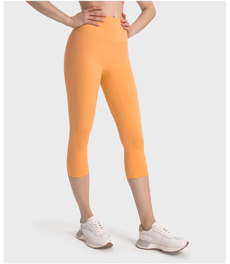 Women's No Awkwardness Thread Nude Yoga Capris High Waist Lifting Hip Slimming Color:Orange ;Size:S