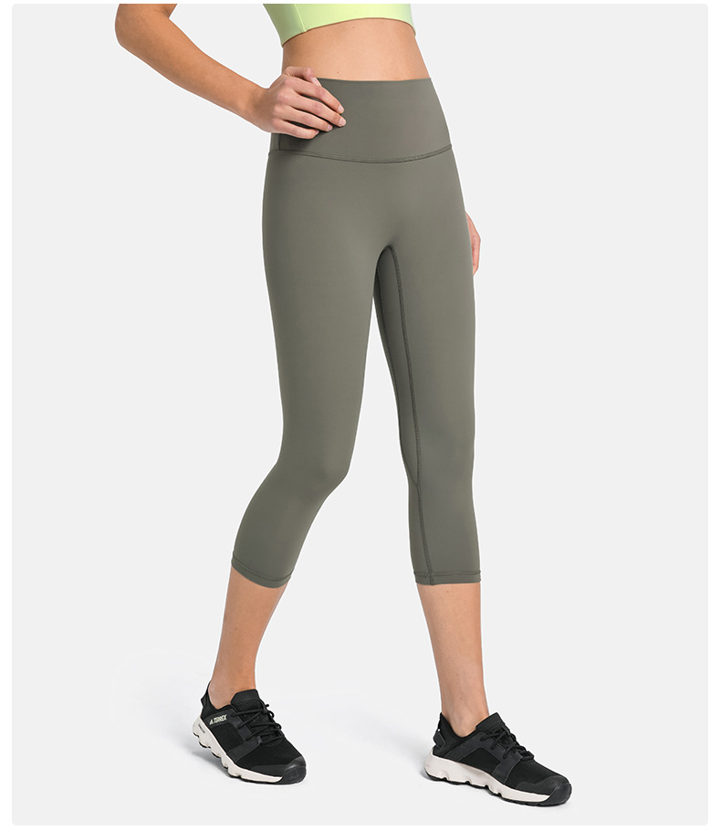 Women's No Awkwardness Thread Nude Yoga Capris High Waist Lifting Hip Slimming Color:Green grey;Size:S