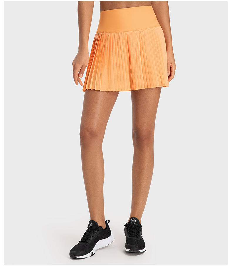 Women's water-cooled cooling, elastic and fashionable pleated skirt with double-layer anti glare effect Orange