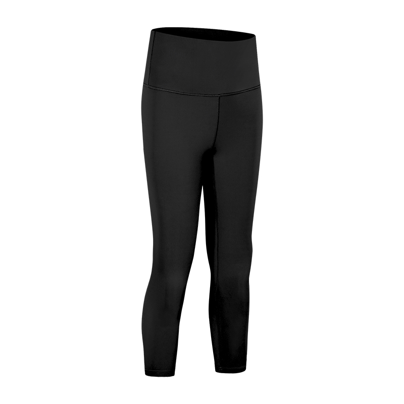 Women's double-sided brushed high waisted and hip lifting quick drying sports capris Color:Black ;Size:S