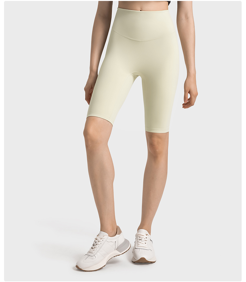 Women's No Awkwardness Thread Anti curling Edge High Waist Tight Waist Lifting Hip Yoga Pants Color:Ivory white;Size:S