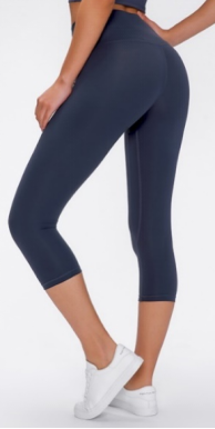 Women's double-sided brushed high waisted and hip lifting quick drying sports capris Pure blue black 