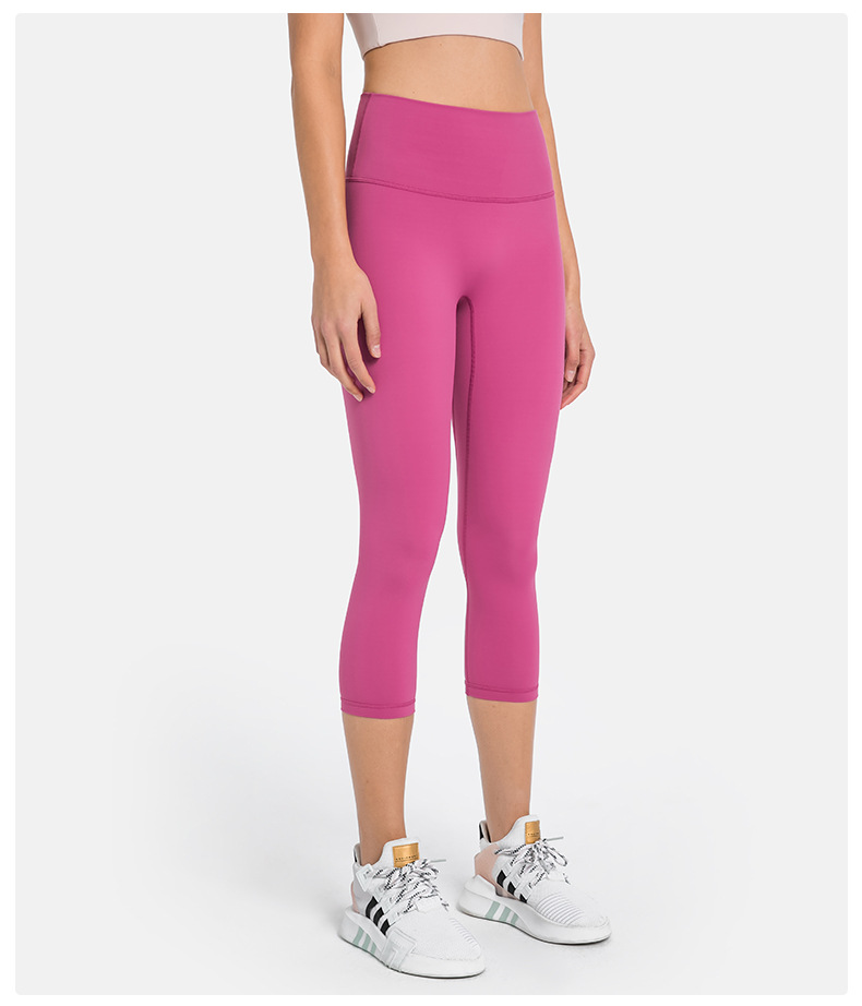 Women's No Awkwardness Thread Nude Yoga Capris High Waist Lifting Hip Slimming Color: Fushcia ;Size:S