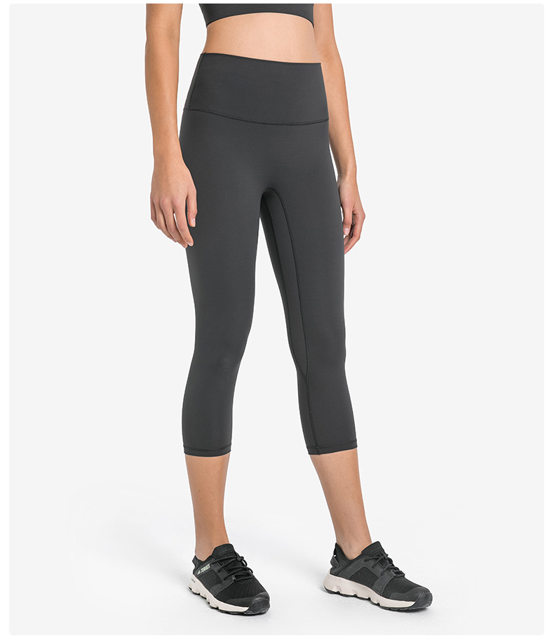 Women's No Awkwardness Thread Nude Yoga Capris High Waist Lifting Hip Slimming Color:Dark iron grey ;Size:S