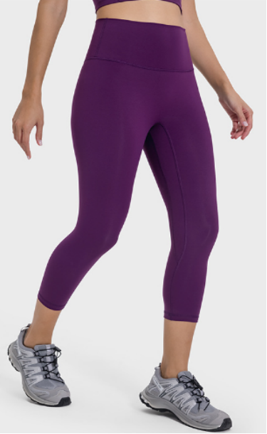 Women's No Awkwardness Thread Nude Yoga Capris High Waist Lifting Hip Slimming Color:Magenta purple ;Size:S