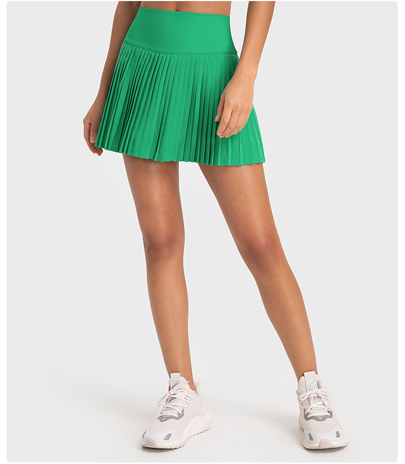 Women's water-cooled cooling, elastic and fashionable pleated skirt with double-layer anti glare effect Color:Scallion green;Size:S