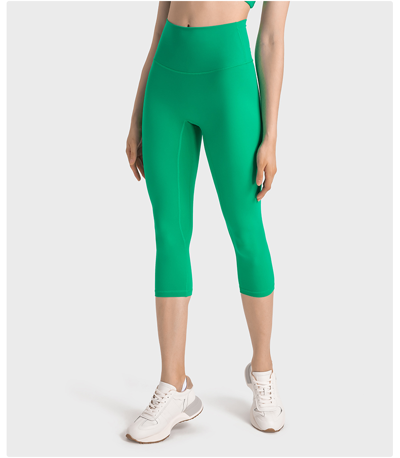 Women's No Awkwardness Thread Nude Yoga Capris High Waist Lifting Hip Slimming Color:Scallion green ;Size:S