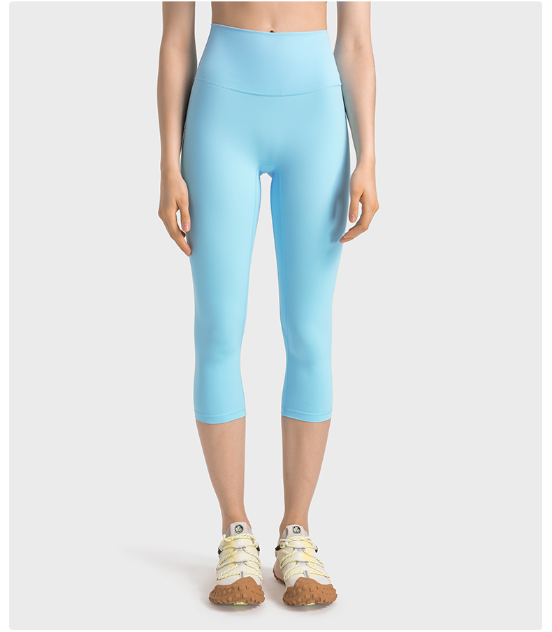 Women's No Awkwardness Thread Nude Yoga Capris High Waist Lifting Hip Slimming Color:Ice blue ;Size:S