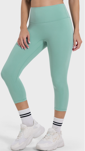 Women's No Awkwardness Thread Nude Yoga Capris High Waist Lifting Hip Slimming Color:Frosted green ;Size:S