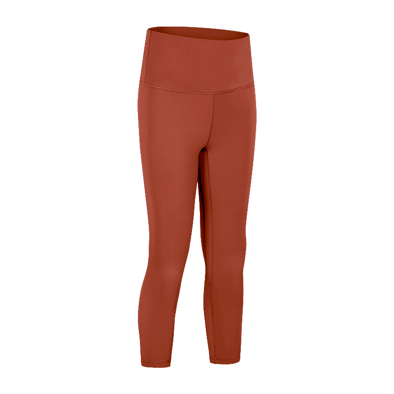 Women's double-sided brushed high waisted and hip lifting quick drying sports capris Color:Caramel red ;Size:S