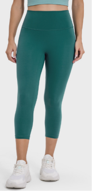 Women's No Awkwardness Thread Nude Yoga Capris High Waist Lifting Hip Slimming Color:Blue green ;Size:S